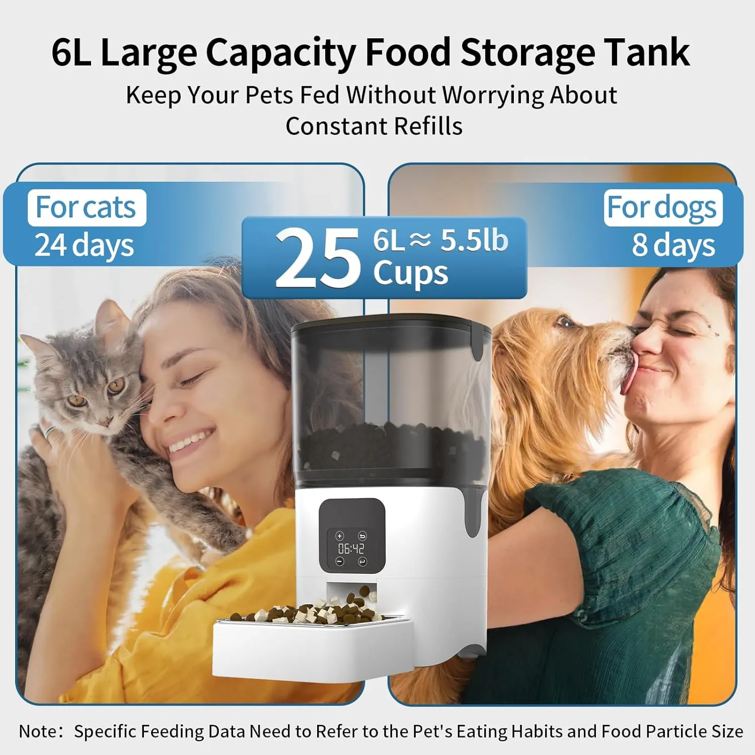 6L Automatic Cat & Small Dog Feeder - Programmable Pet Feeder with 36 Daily Meals, Detachable Stainless Steel Bowl, 25 Cup Capacity Smart Food Dispenser for Easy Cleaning