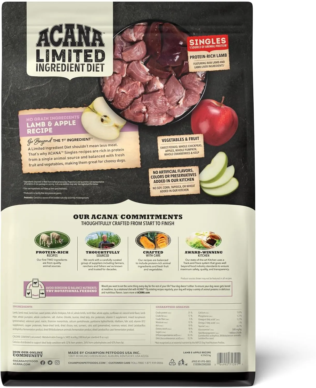 ACANA Singles Limited Ingredient Dry Dog Food, Grain Free Lamb & Apple Dog Food Recipe, 4.5lb