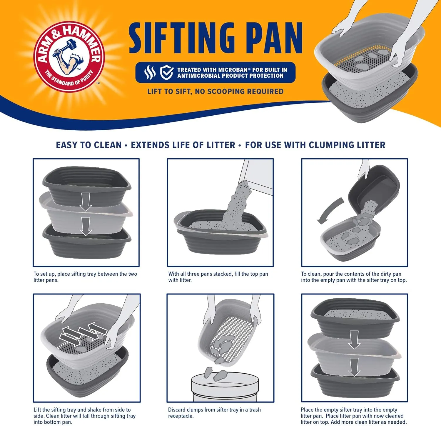 Arm & Hammer Cat Boxes for Indoor Cats with Microban, Sifting Litter Box, Scoop Free Cat Litter Tray, USA Made