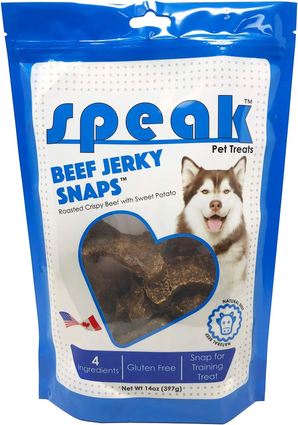 Beef Jerky Snaps, Natural Gluten Free Low Calorie Training Treat Snack with Sweet Potato, Perfect for Dogs, 14 Ounces