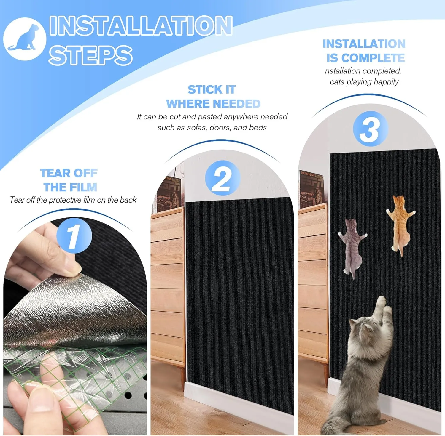 Cat Scratch Guards for Furniture 2Pack,39.3"x15.7" Cat Scratch Mat Self-Adhesive Carpet Mat for Cat Tree,Cat Wall Shelves Cat Scratching Board,DIY Cat Pad Furniture Protecting Sofa and Door