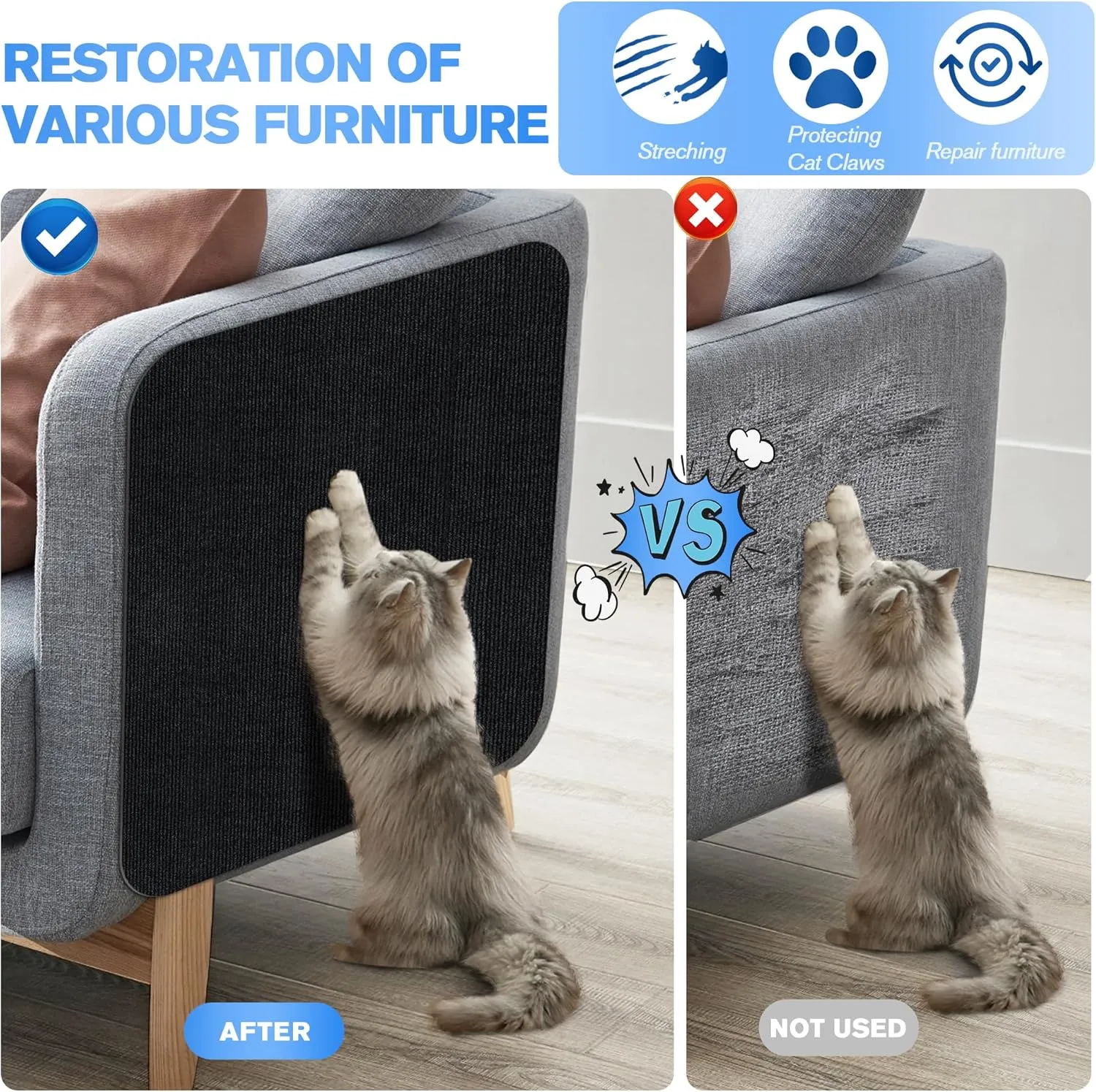 Cat Scratch Guards for Furniture 2Pack,39.3"x15.7" Cat Scratch Mat Self-Adhesive Carpet Mat for Cat Tree,Cat Wall Shelves Cat Scratching Board,DIY Cat Pad Furniture Protecting Sofa and Door