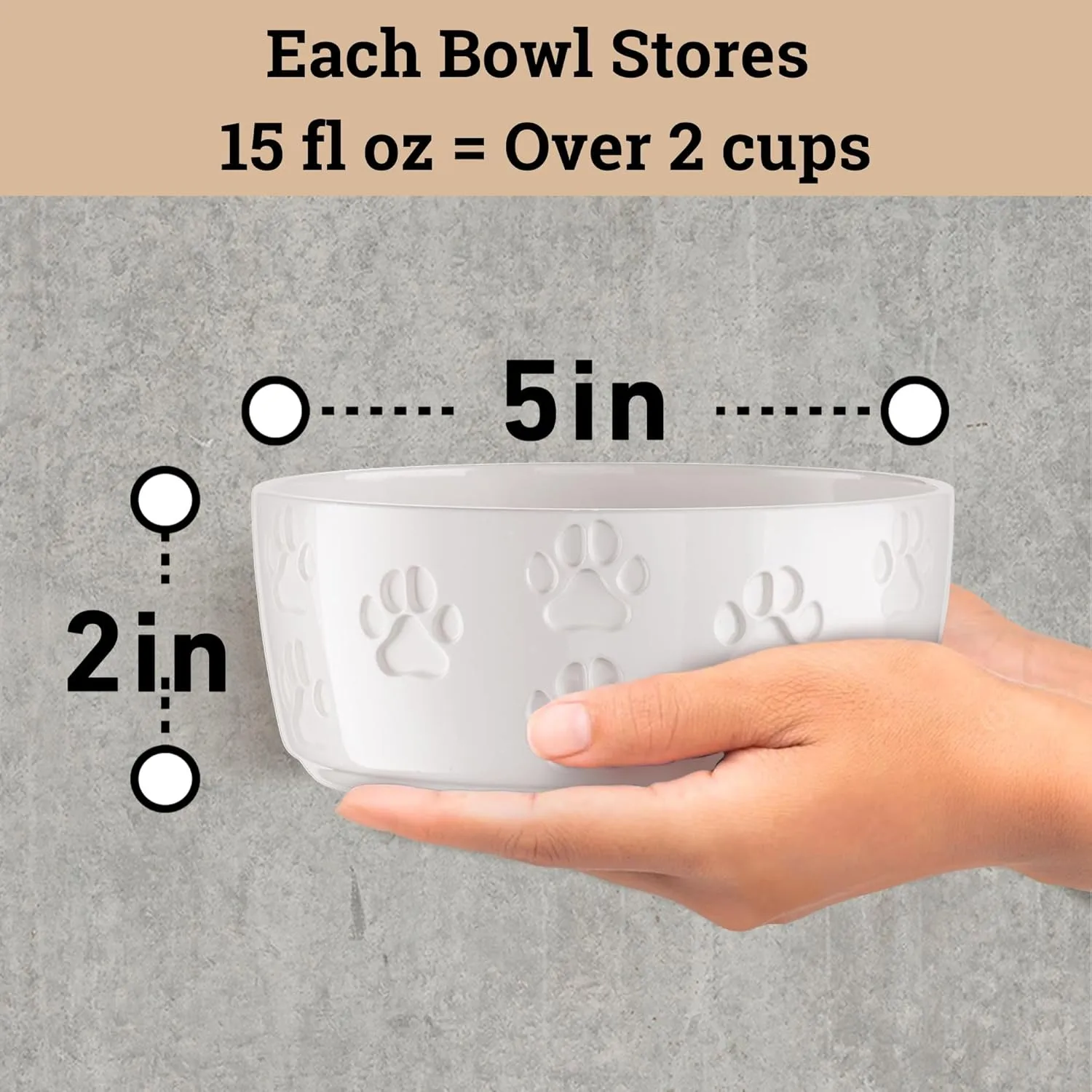 Ceramic Dog Bowl Set of 2 with Anti-Skid Base - 5" Wide x 2" Tall Ceramic Dog Bowls for Small Dogs - 2 Cup Capacity Food and Water Bowls for Dogs - Rubber Bottom Pet Bowl Set of 2 for Small Pets