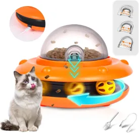 Electric Interactive Cat Toy Stimulate Play & Healthy Eating for Indoor Cats Auto-Feeder & Bell Ball Track1800mAh USB-C Rechargeable 3 Adjustable Food Portals ABS Safe Design