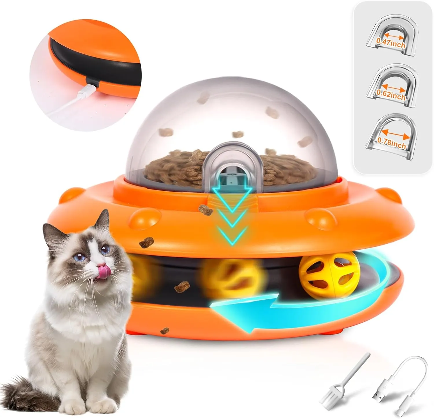 Electric Interactive Cat Toy Stimulate Play & Healthy Eating for Indoor Cats Auto-Feeder & Bell Ball Track1800mAh USB-C Rechargeable 3 Adjustable Food Portals ABS Safe Design