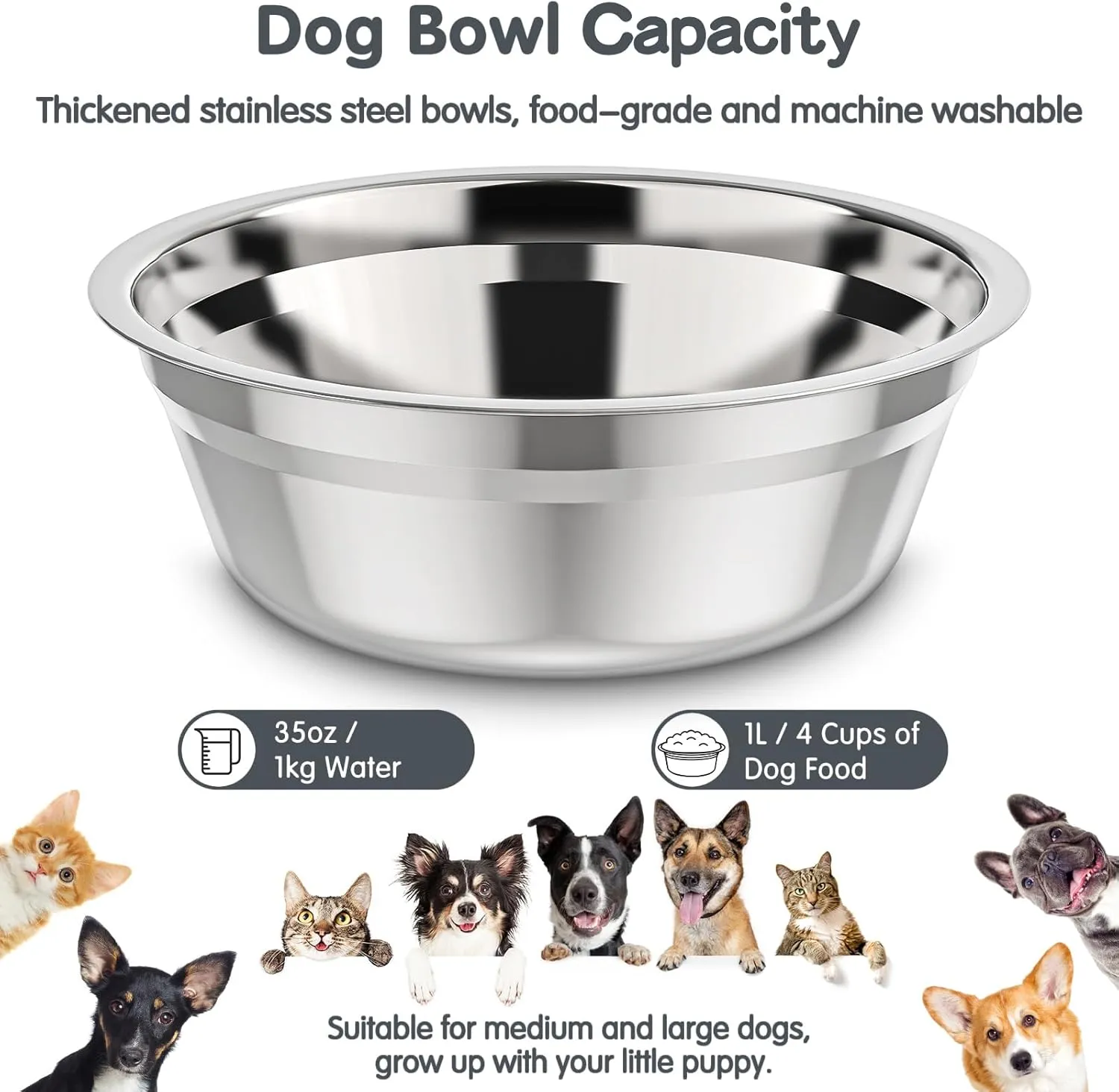 Elevated Dog Bowls Large Breed XiaZ Raised Dogs Bowl Stand Large/Medium Sized Dog 1L Food Water Bowl Stands 5 Heights Adjustable 9/11/12/14in Grey Pet Feeder Dish Station