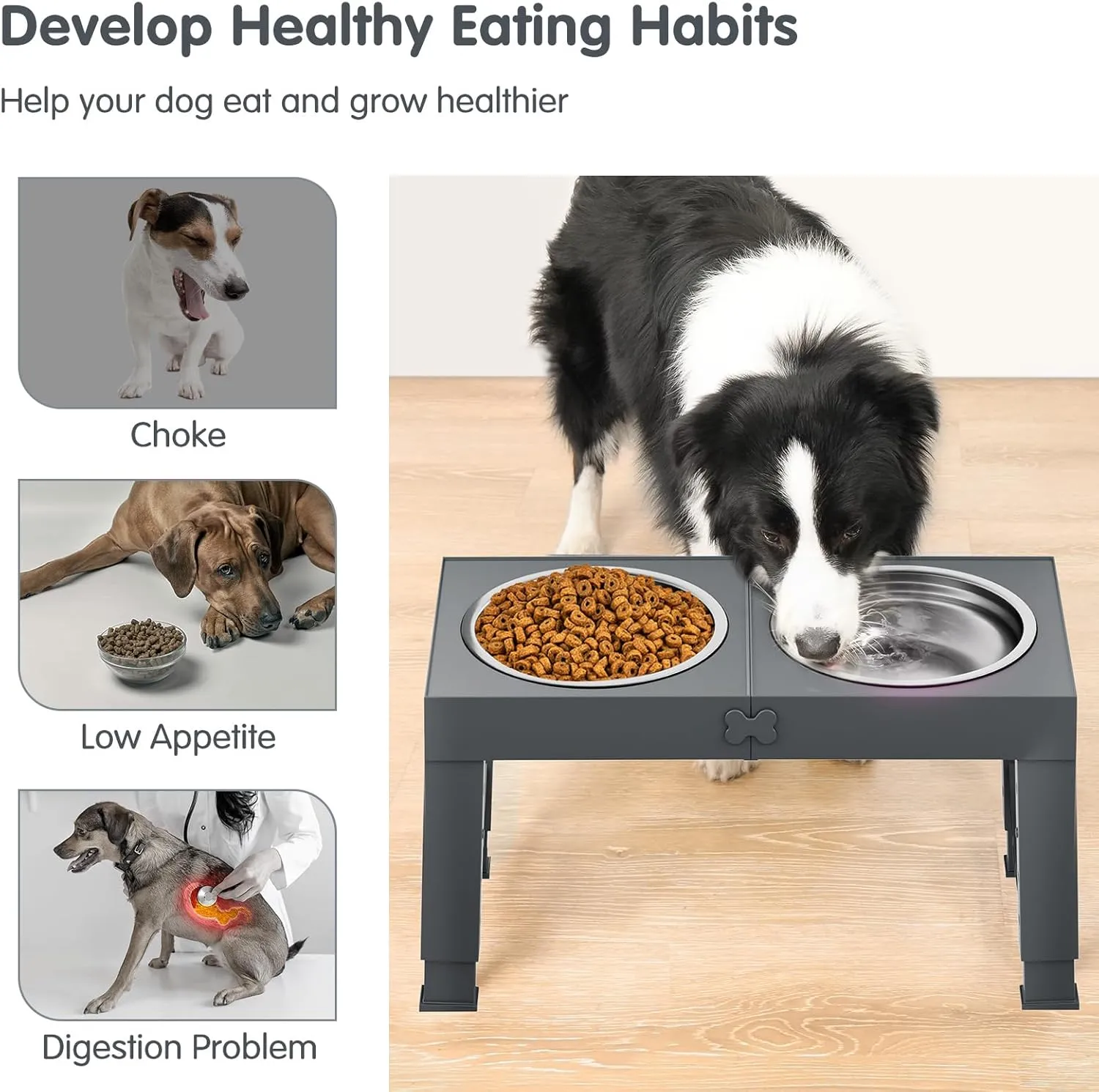 Elevated Dog Bowls Large Breed XiaZ Raised Dogs Bowl Stand Large/Medium Sized Dog 1L Food Water Bowl Stands 5 Heights Adjustable 9/11/12/14in Grey Pet Feeder Dish Station