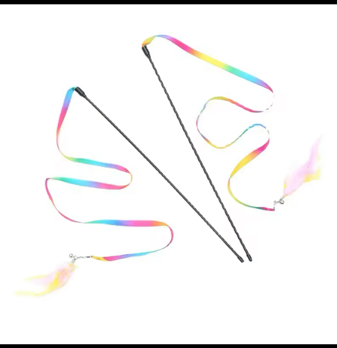 Feather and Satin, Ribbon and Bell Cat Stick