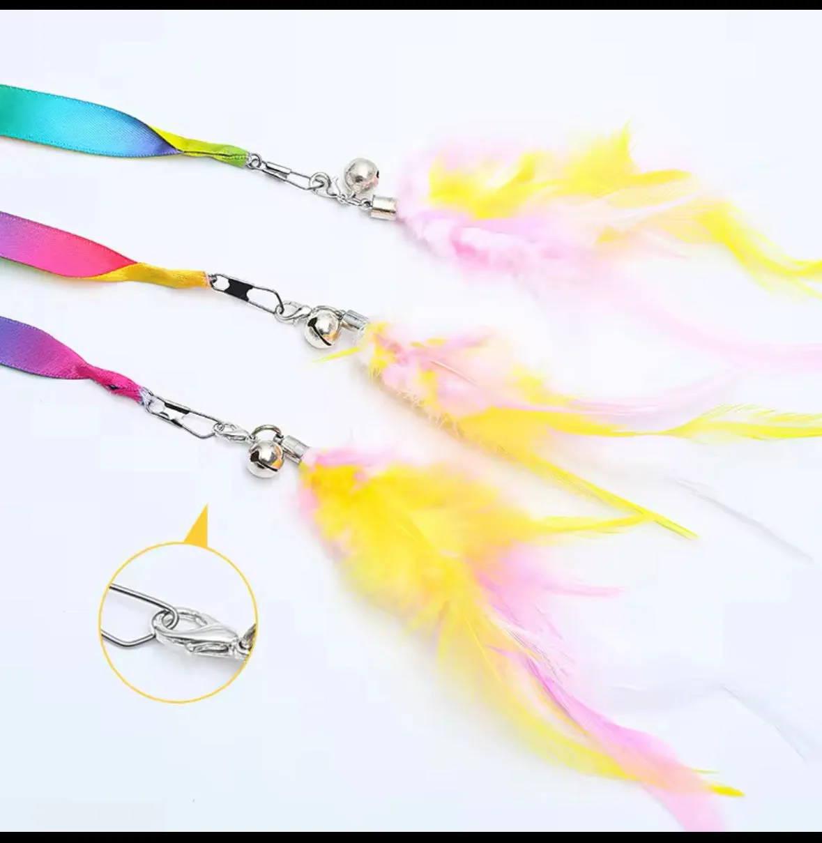 Feather and Satin, Ribbon and Bell Cat Stick