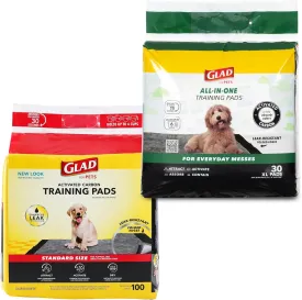 Glad for Pets Charcoal Puppy Pads | Standard (100 Ct) & Extra Large (30 Ct) Pee Pads | Absorbent Disposable Potty Training Pads for Dogs & Puppies with Odor-Neutralizing Technology