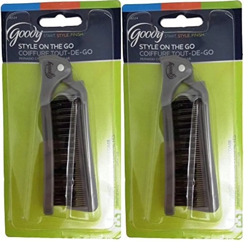 Goody 08524 Style On The Go Compact Brush and Comb Combo (Pack of 2); Maintain Your Look On the Go; Perfect Size for Purse, Pocket or Tote Bag; Measures Approx. 8.25" When Unfolded & 4.5" When Folded