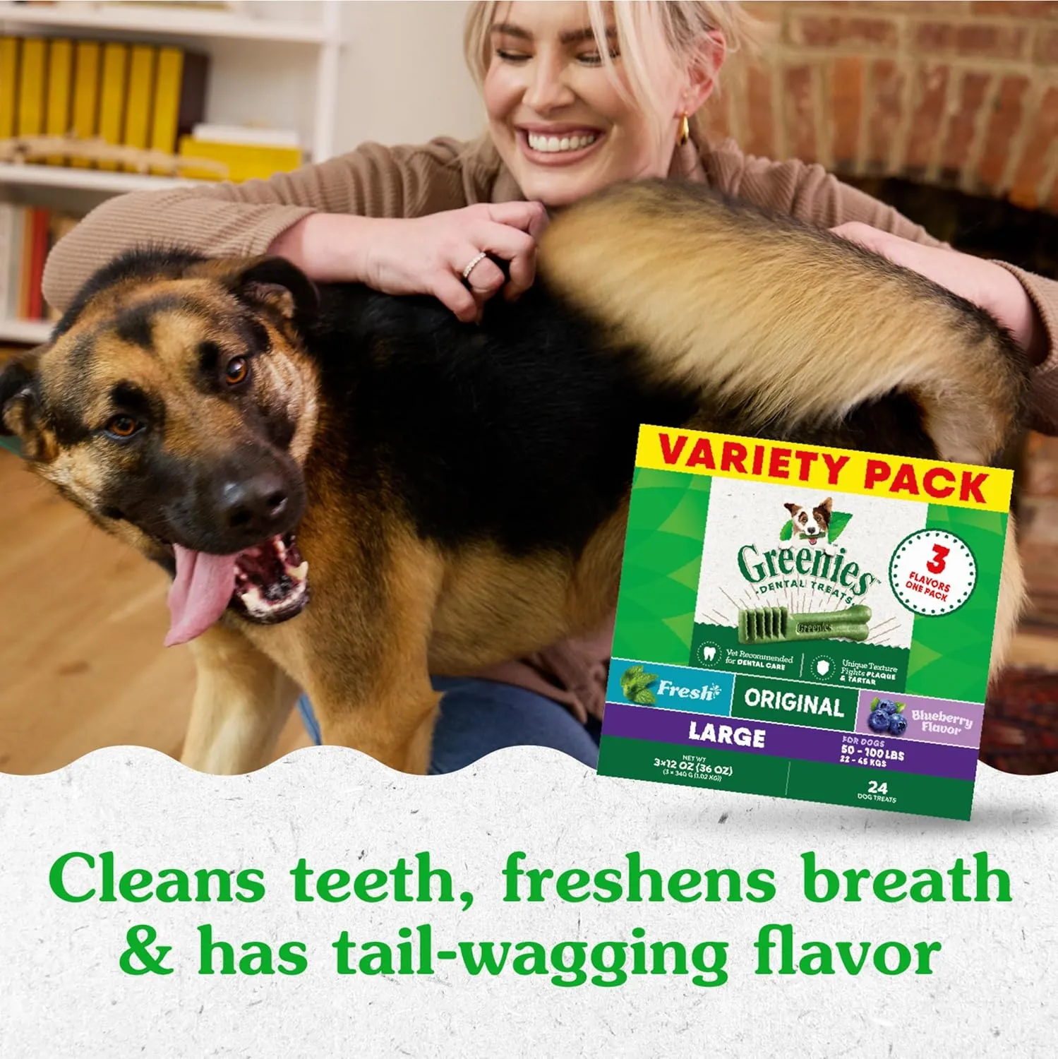 Greenies Large Natural Dental Care Dog Treats, 3-Flavor Variety Pack, (3) 12 oz. Pouches, 24 Total Treats
