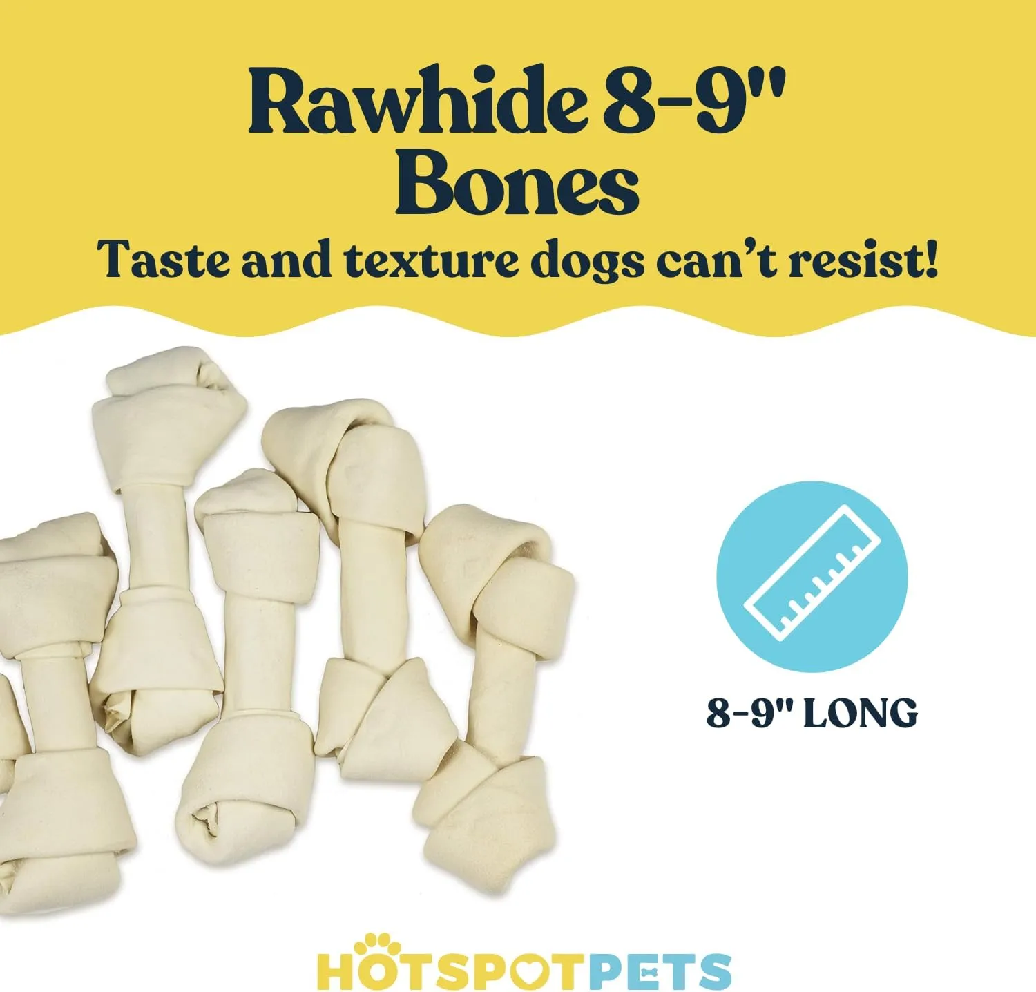 hotspot pets 5 Pack - 8-9 Inch Large Rawhide Dog Chew Bones - Made from Grass Fed Brazilian - Great for Dental & Oral Care for Aggressive Chewers Large Dogs (5 Pack)