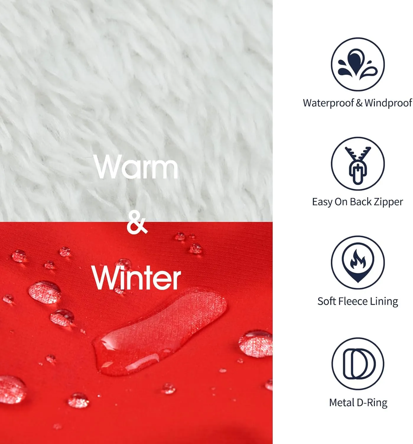 IECOii Dog Coat with Harness Built in -Red,Large- Waterproof Dog Winter Coat Back Zipper,Sweater for Dogs,Dog Jacket Clothes,Fleece Lined Dog Snow Jacket Snowsuit French Bulldog Havanais Shiba Inu