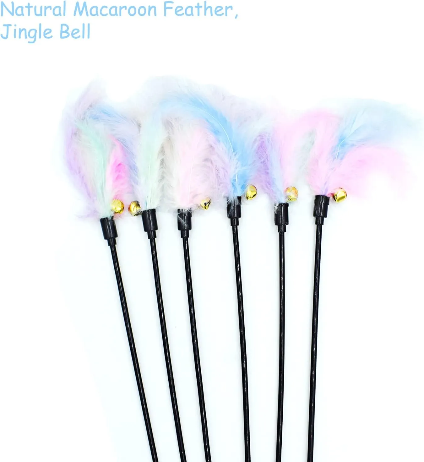 IUHKBH Cat Wands, 6 PCS Colorful Feather Wand with Bell Interactive Cat Toys, Safe for Your Kitty