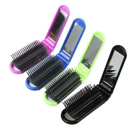 LOUISE MAELYS 4pcs Colorful Portable Folding Hair Brush with Mirror Compact Pocket Comb for Travel Gift Idea