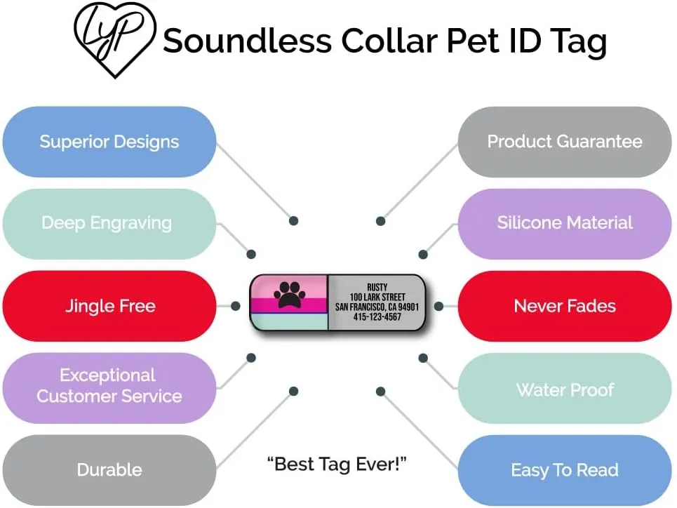 LYP Soundless Slide-On Collar ID Tag - Deep Engraved Silicone  Engraving Will Last - Pet ID Tags, Dog Tags, Cat Tags (Gray, Large)