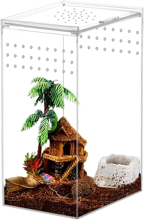 NANEEZOO Magnetic Acrylic Reptile Terrarium Enclosure, Reptile Insect Breeding Box for Small Reptiles, Invertebrates, Mantis, Spider, Cricket, Tarantula