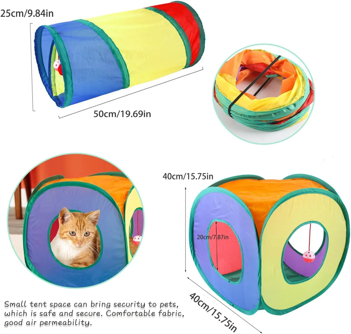 Pet Cat Tunnel Tube Toys Collapsible, Tunnel with Play Ball, Interactive Toys,Bird for Cat Mouse for Kittens Exercise (Colored-B)