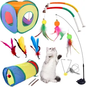 Pet Cat Tunnel Tube Toys Collapsible, Tunnel with Play Ball, Interactive Toys,Bird for Cat Mouse for Kittens Exercise (Colored-B)