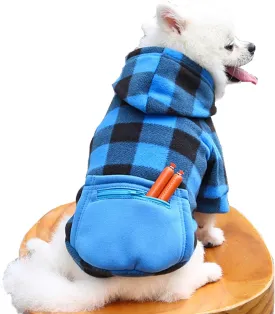Plaid Dog Hoodie for Small Medium Large Dogs with Zipper Pocket,Fleece Dog Cat Christmas Outfit Winter Clothes,Christmas Puppy Cat Sweaters for Dogs Cats 1~90lbs(Blue,S)