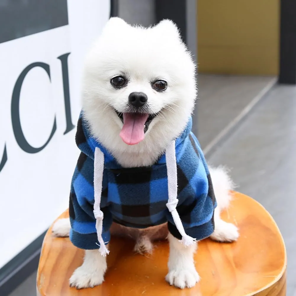 Plaid Dog Hoodie for Small Medium Large Dogs with Zipper Pocket,Fleece Dog Cat Christmas Outfit Winter Clothes,Christmas Puppy Cat Sweaters for Dogs Cats 1~90lbs(Blue,S)