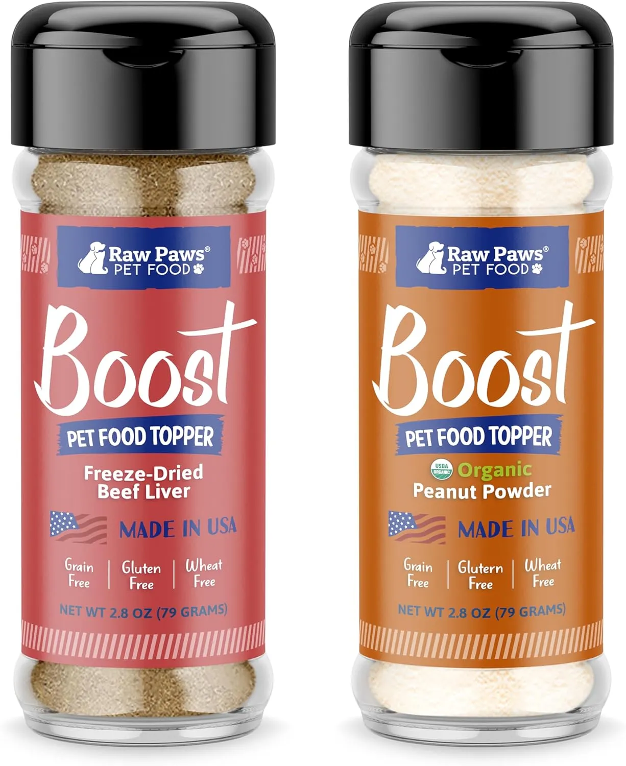 Raw Paws Boost Pet Food Topper Bundle - Freeze Dried Beef Liver & Organic Peanut Powder - Made in USA - Dog Food Toppers for Picky Eaters - Dog Food Seasoning - Meal Mixin
