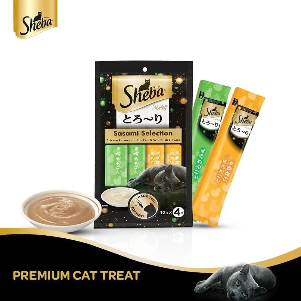 Sheba Tuna Flavor and Tuna & Prawn Maguro and Chicken & Chicken Whitefish Sasami Treats for Cats Combo
