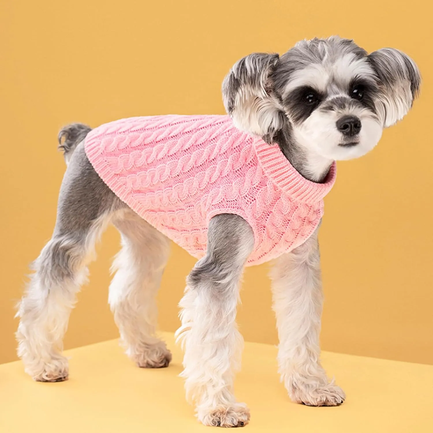Small Dog Pullover Sweater, Cold Weather Cable Knitwear, Classic Turtleneck Thick Warm Clothes for Chihuahua, Bulldog, Dachshund, Pug, Yorkie (Khaki, X-Small)