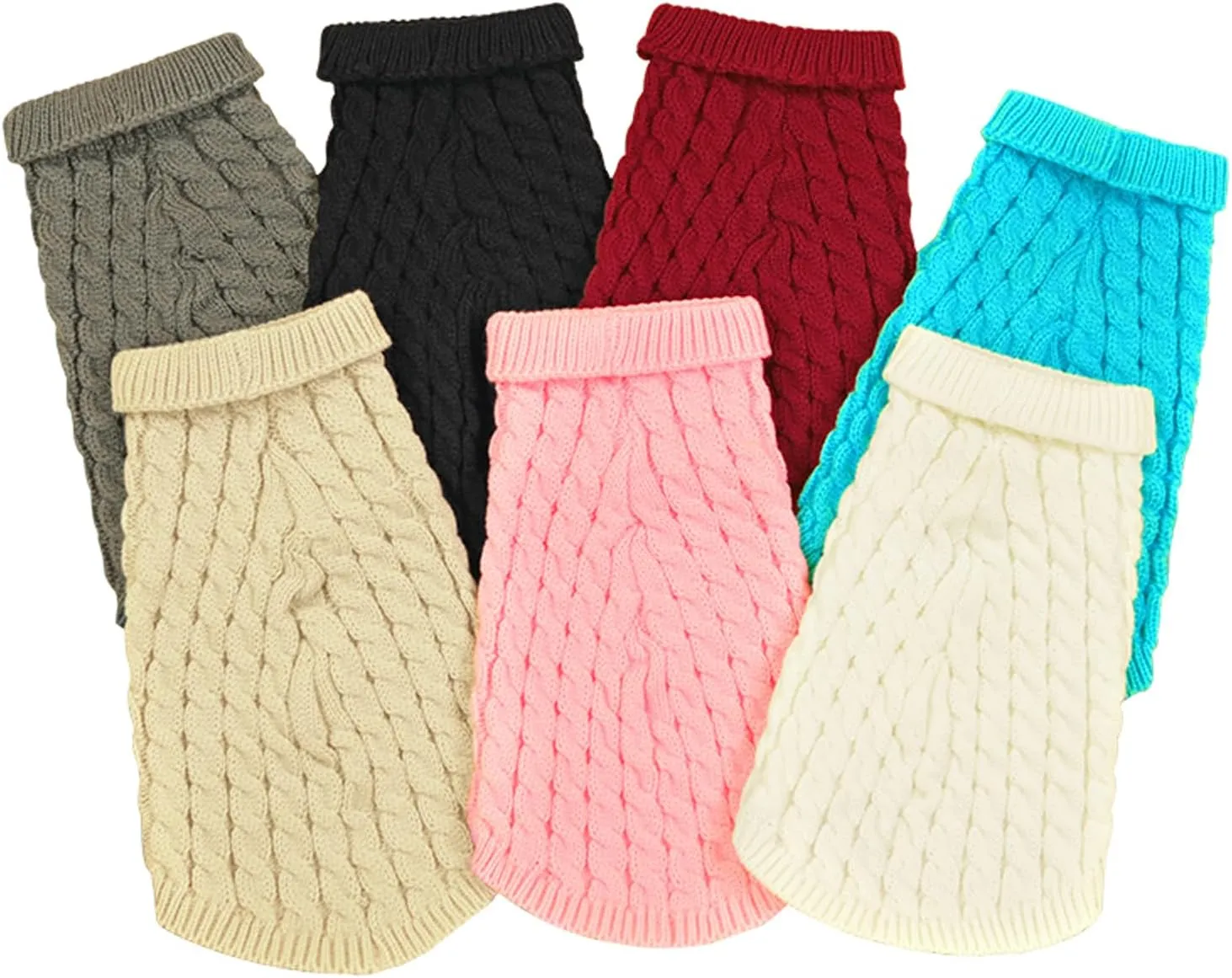 Small Dog Pullover Sweater, Cold Weather Cable Knitwear, Classic Turtleneck Thick Warm Clothes for Chihuahua, Bulldog, Dachshund, Pug, Yorkie (Khaki, X-Small)