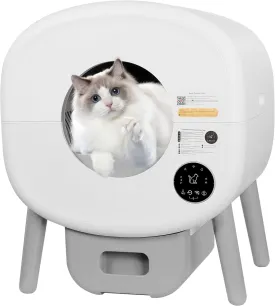 Smart Cat Litter Box with App Control, 7.6L Capacity, 15-Day Auto Clean System, White
