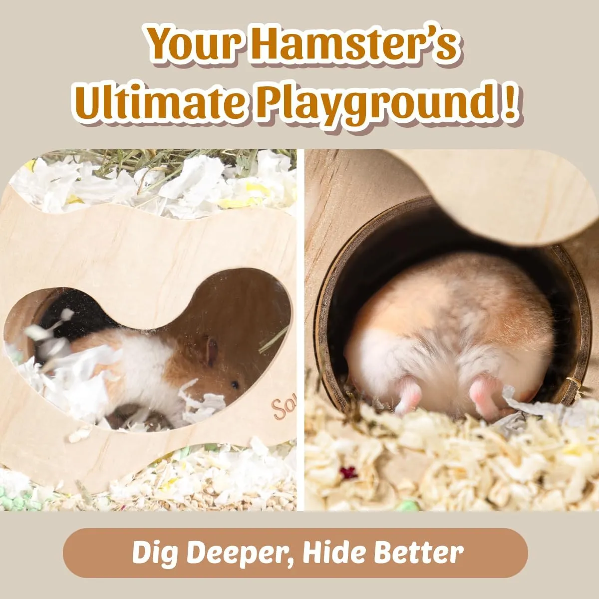 SoulThink Wooden Hamster Tunnel - Hamster Ladder and Hamster Tubes and Tunnels, Fully Functional Hamster Tunnel System Compatible with Hamster Houses and hideouts.