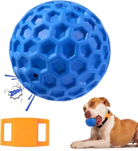 Squeaky Dog Balls, Indestructible Dog Toys for Aggressive Chewers Large/Medium Breed, Natural Rubber Interactive Chew Toys for Teeth Clean, Relieves Anxiety (Blue)
