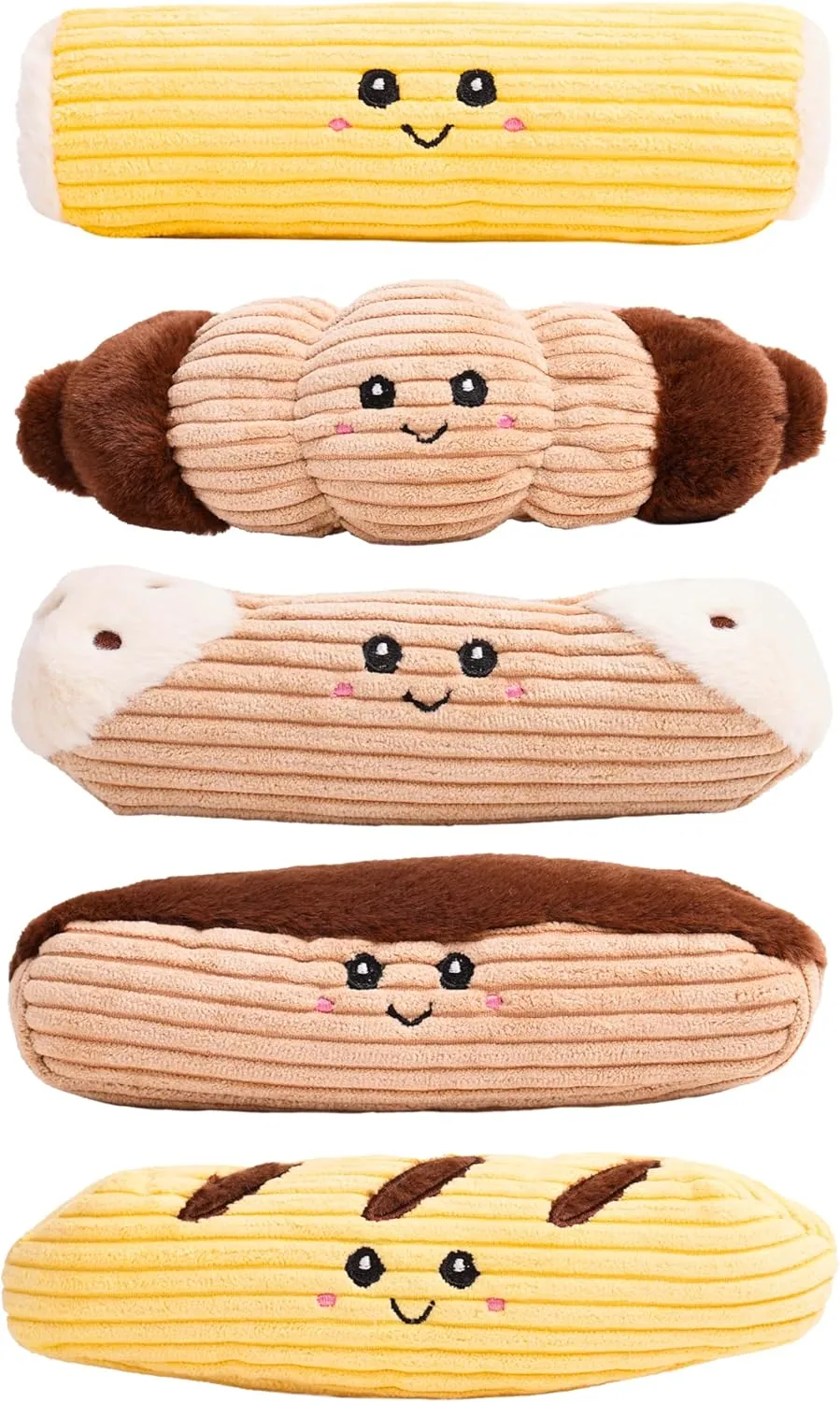 Squeaky Dog Plush Toy, Bakery Bite_Stick Collection, 8", for Small and Medium Dogs (5 in 1, Small)