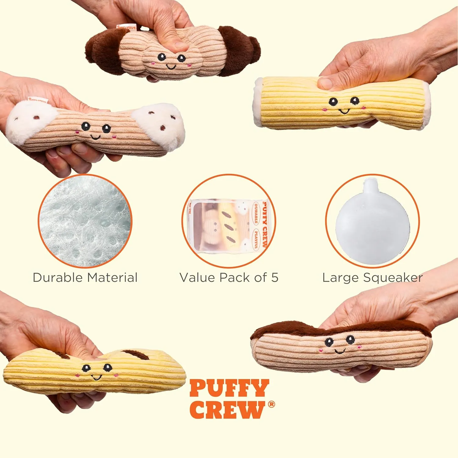 Squeaky Dog Plush Toy, Bakery Bite_Stick Collection, 8", for Small and Medium Dogs (5 in 1, Small)
