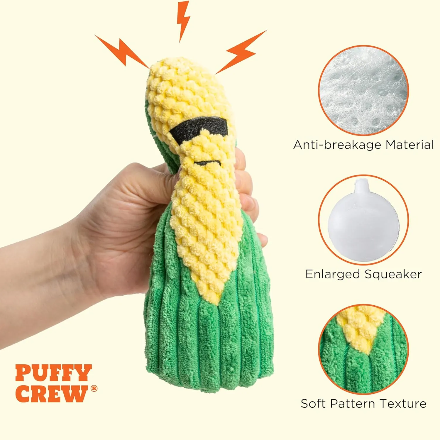 Squeaky Dog Plush Toy, Bite_Stick Collection, 8'', for Small and Medium Dogs (Corn)