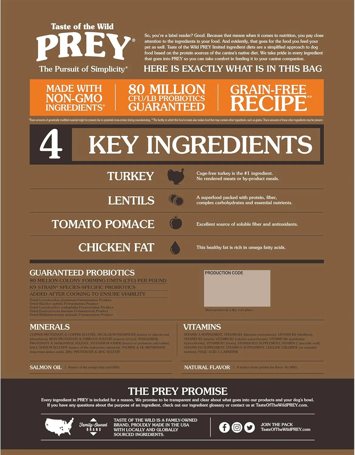 Taste of the Wild Prey Real Meat High Protein Turkey Limited Ingredient Dry Dog Food Grain-Free Recipe Made with Real Cage-Free Turkey, Probiotics, Antioxidants, and Vitamins for All Life Stages 8lb