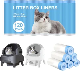 Thicken Cat Litter Bags 120 Pack, cat litter box liners, Leakproof Poop Bags & Waste Bags - Ultimate Odor Control and Leakproof Design,6 Rolls Drawstring Trash Bags for Automatic Litte(27x13 inches