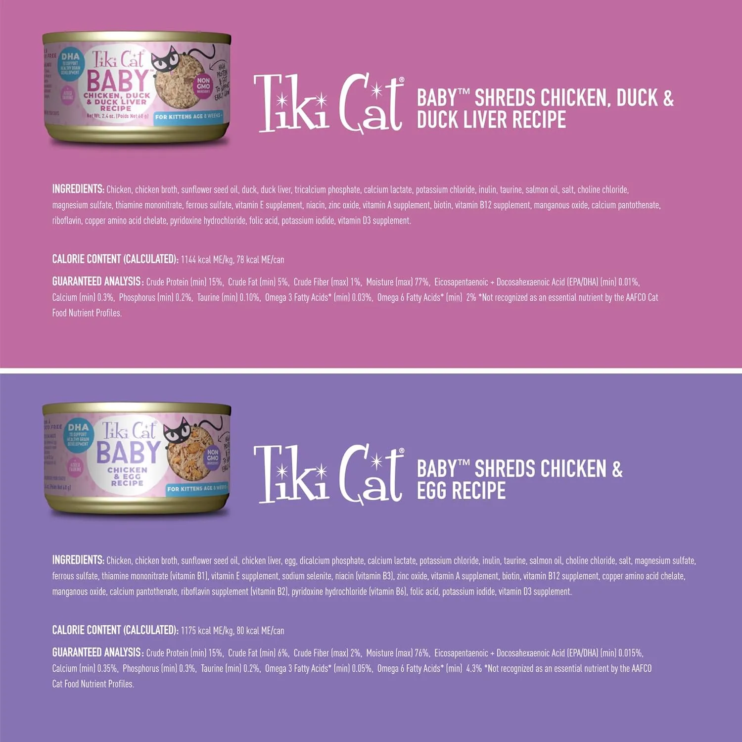 Tiki Cat Baby, Shreds Variety Pack, High-Protein and Flavorful, Wet Cat Food for Kittens 8 Weeks Plus, 2.4 oz. Cans (Pack of 12)