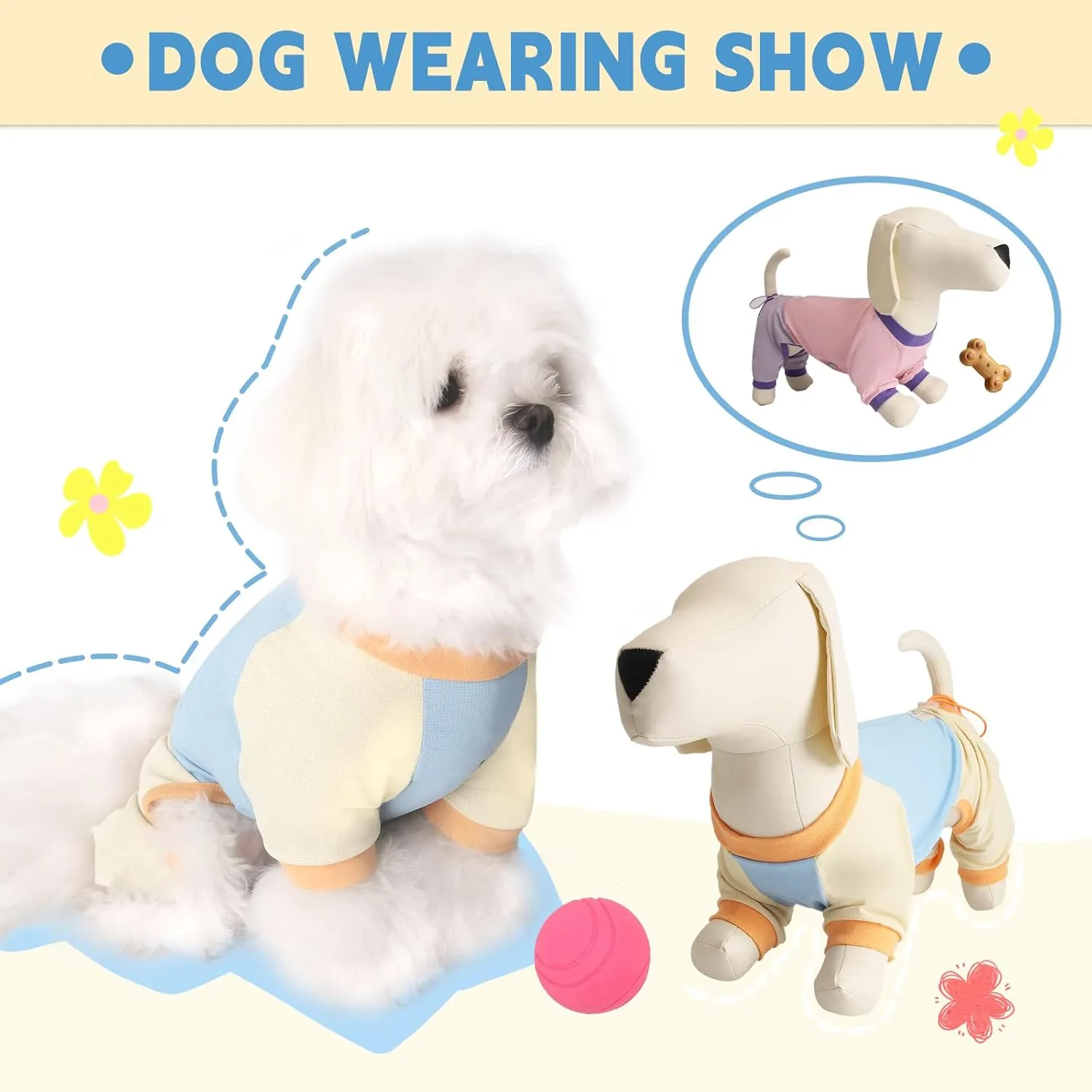TONY HOBY Dog Pajamas Clothes for Small Dogs, Girl Boy Soft Strechy Summer Puppy Clothes with Adjustable Buckle, Cute 4-Legged Dog Onesie Jammies Outfits Shirts for Recovery(Blue, Small)