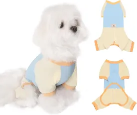 TONY HOBY Dog Pajamas Clothes for Small Dogs, Girl Boy Soft Strechy Summer Puppy Clothes with Adjustable Buckle, Cute 4-Legged Dog Onesie Jammies Outfits Shirts for Recovery(Blue, Small)