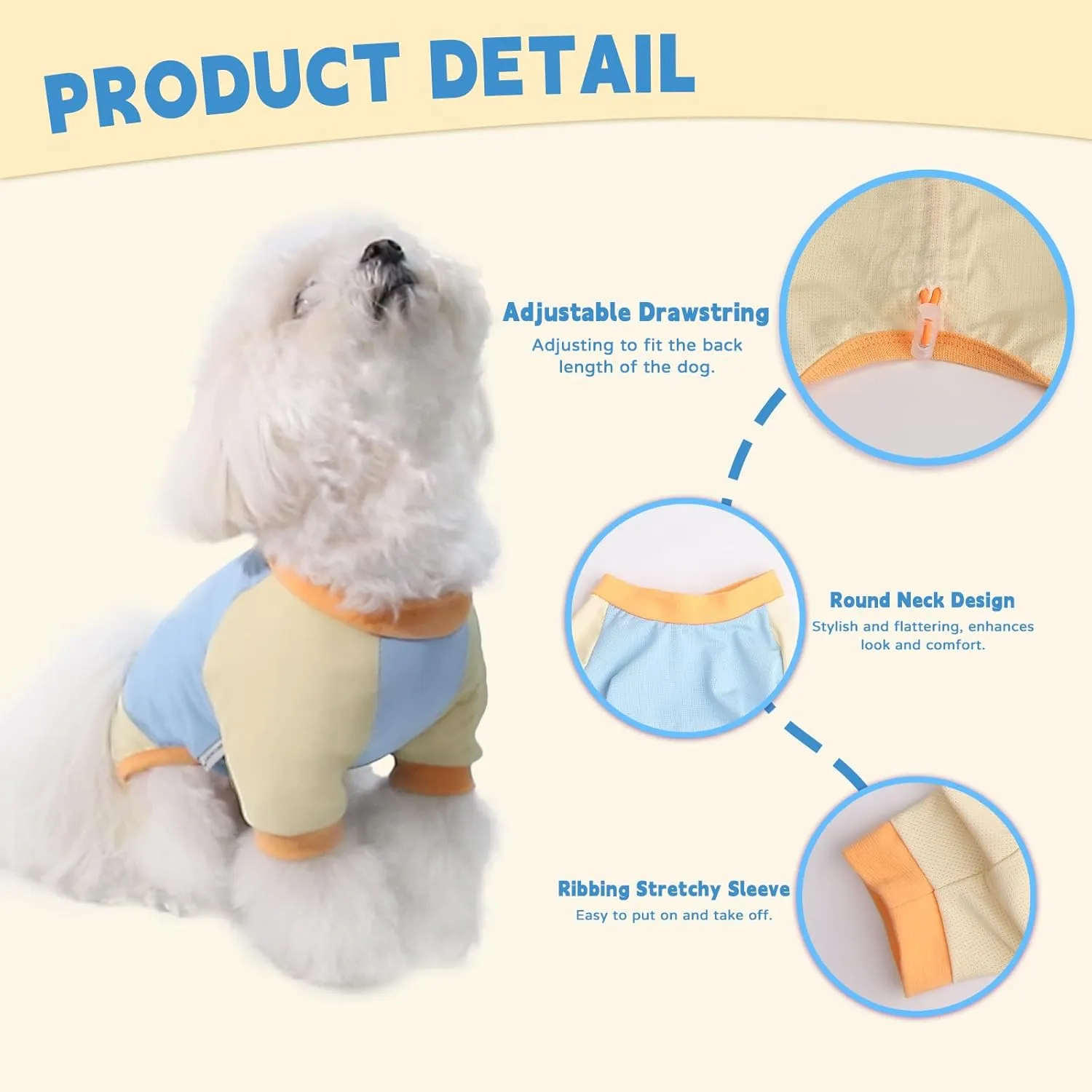 TONY HOBY Dog Pajamas Clothes for Small Dogs, Girl Boy Soft Strechy Summer Puppy Clothes with Adjustable Buckle, Cute 4-Legged Dog Onesie Jammies Outfits Shirts for Recovery(Blue, Small)