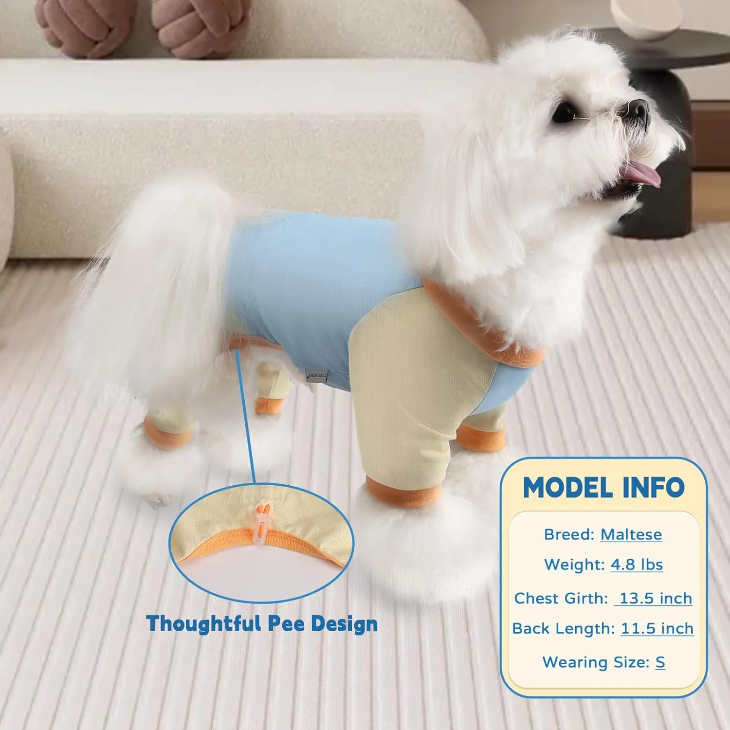TONY HOBY Dog Pajamas Clothes for Small Dogs, Girl Boy Soft Strechy Summer Puppy Clothes with Adjustable Buckle, Cute 4-Legged Dog Onesie Jammies Outfits Shirts for Recovery(Blue, Small)