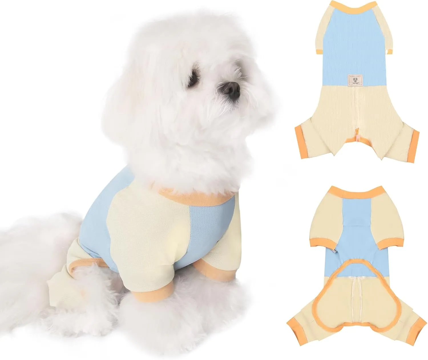 TONY HOBY Dog Pajamas Clothes for Small Dogs, Girl Boy Soft Strechy Summer Puppy Clothes with Adjustable Buckle, Cute 4-Legged Dog Onesie Jammies Outfits Shirts for Recovery(Blue, Small)