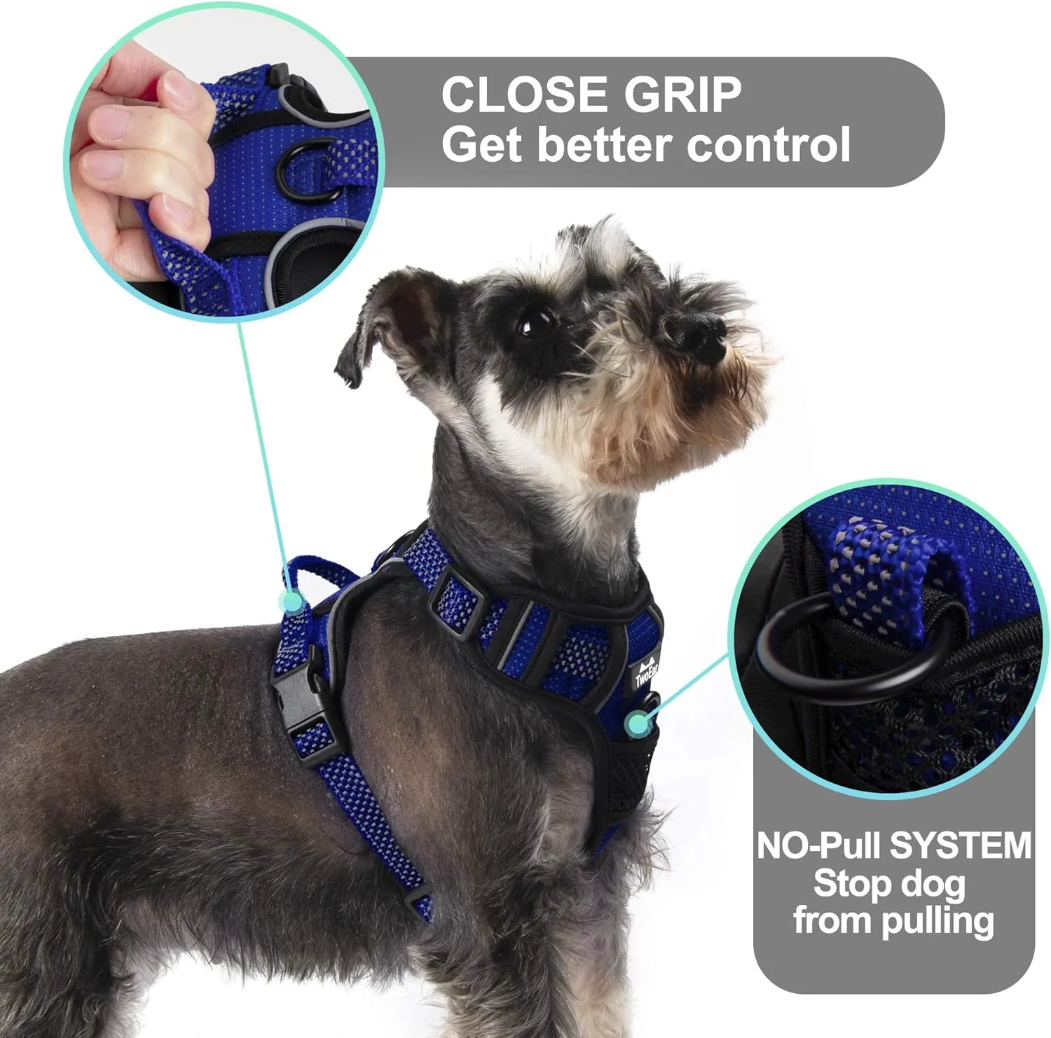 TwoEar Dog Harness, No Pull Reflective Harness Front Clip Easy Control Handle Adjustable Soft Padded Pet Vest for Puppy Small Medium Large Dogs Breed Pet(Medium,Blue)
