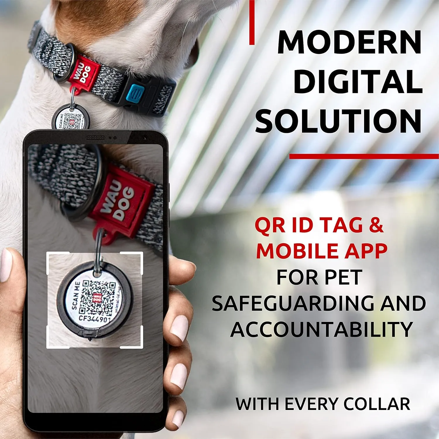 WAUDOG Reflective Cotton Dog Collar Eco-Friendly Alt to Nylon Collar for Small Medium and Large Dogs - Pet Collar with QR ID Tag - Puppy Collar for Large Breed Dogs - Adjustable Male Female Dog Collar