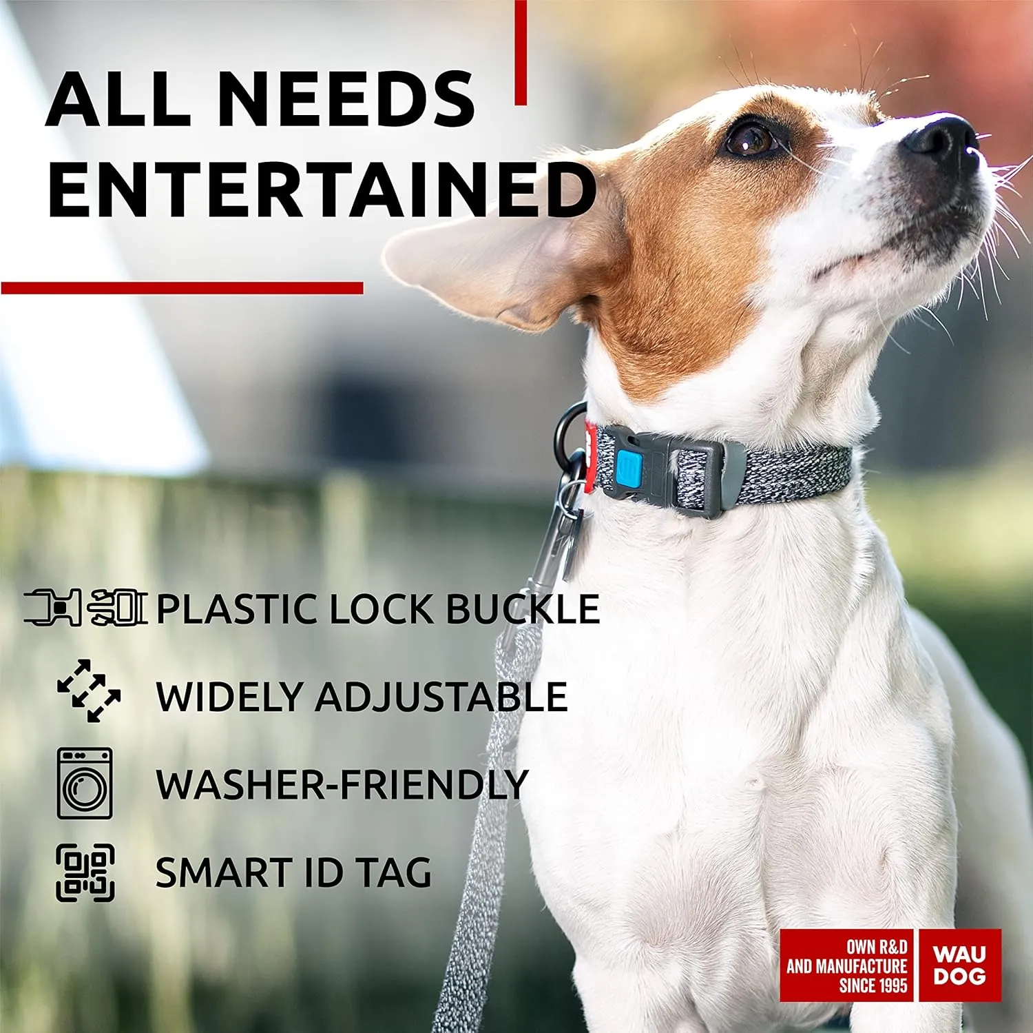 WAUDOG Reflective Cotton Dog Collar Eco-Friendly Alt to Nylon Collar for Small Medium and Large Dogs - Pet Collar with QR ID Tag - Puppy Collar for Large Breed Dogs - Adjustable Male Female Dog Collar