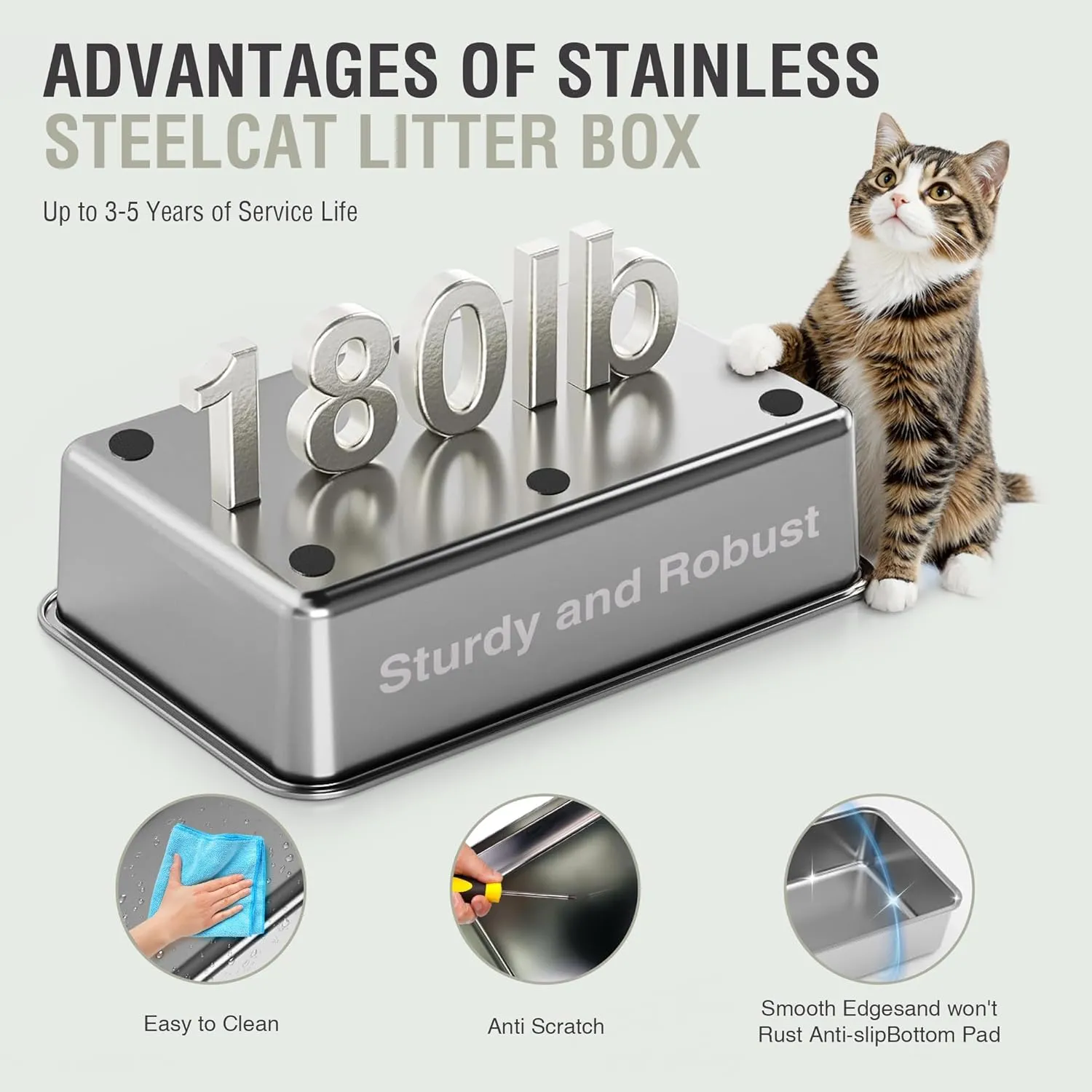 XL Stainless Steel Enclosed Cat Litter Box with Lid 23.6''15.7''16.9'' - Odor Control & Easy Cleaning with Odor-Proof Bags, Large Metal Kitty Litter Box for Indoor Cats, Grey