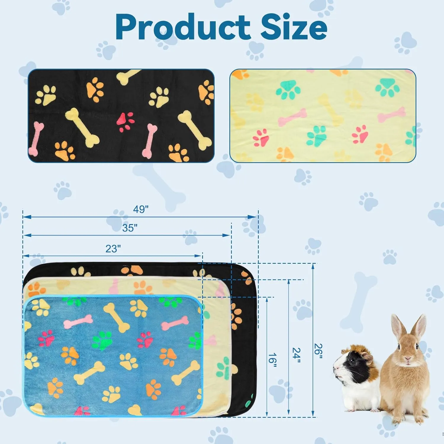 YUEPET 3 Pack Waterproof Guinea Pig Blankets Washable Small Animal Fleece Cage Liners Soft Pet Mat Guinea Pigs Fleece Bedding for Hamster Rabbit Chinchilla Ferret Guinea Pig 23"16"